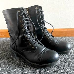Black leather combat boots